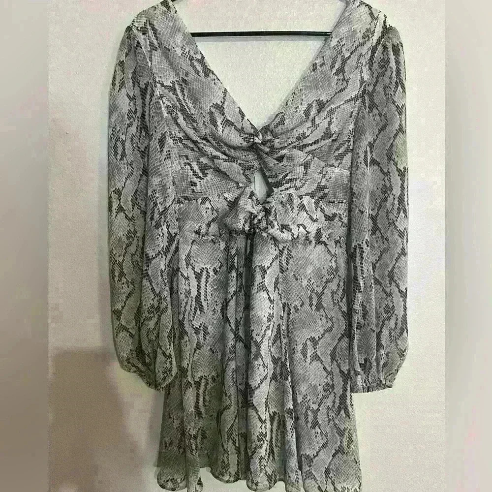 Express Snakeskin Print Long Sleeve Dress